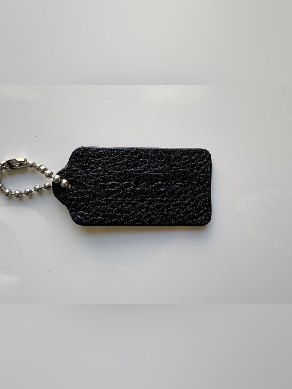 COACH 2.25” Large Black Leather Silver Hang Tag Hangtag Bag Charm Keychain Fob